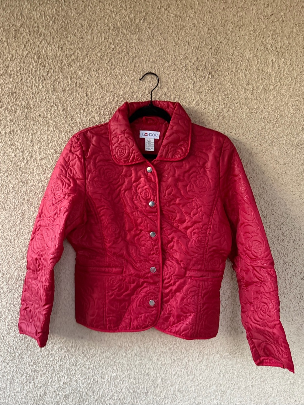 JG Hook Red Quilted Snap-Front Jacket